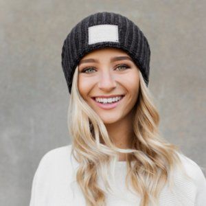 Love Your Melon Navy with Grey Patch Beanie Hat
